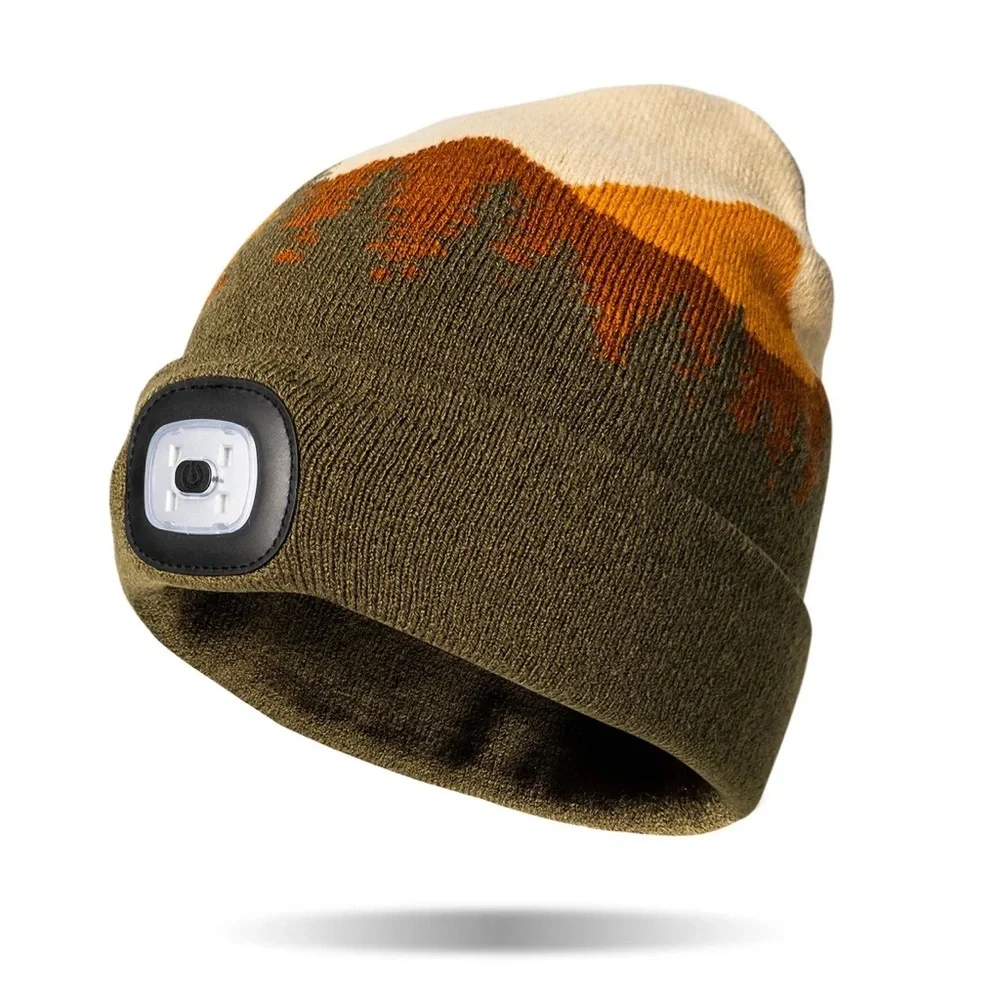 Night Scope Sedona Sunset Mountains Knit Beanie Hat Rechargeable LED Light